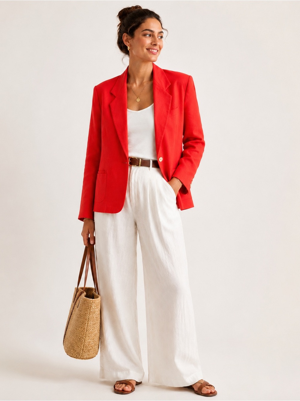 Vintage Lizzie Rubin Red Linen Blazer Jacket Women’s 14 Oversized Single Button - Picture 7 of 7